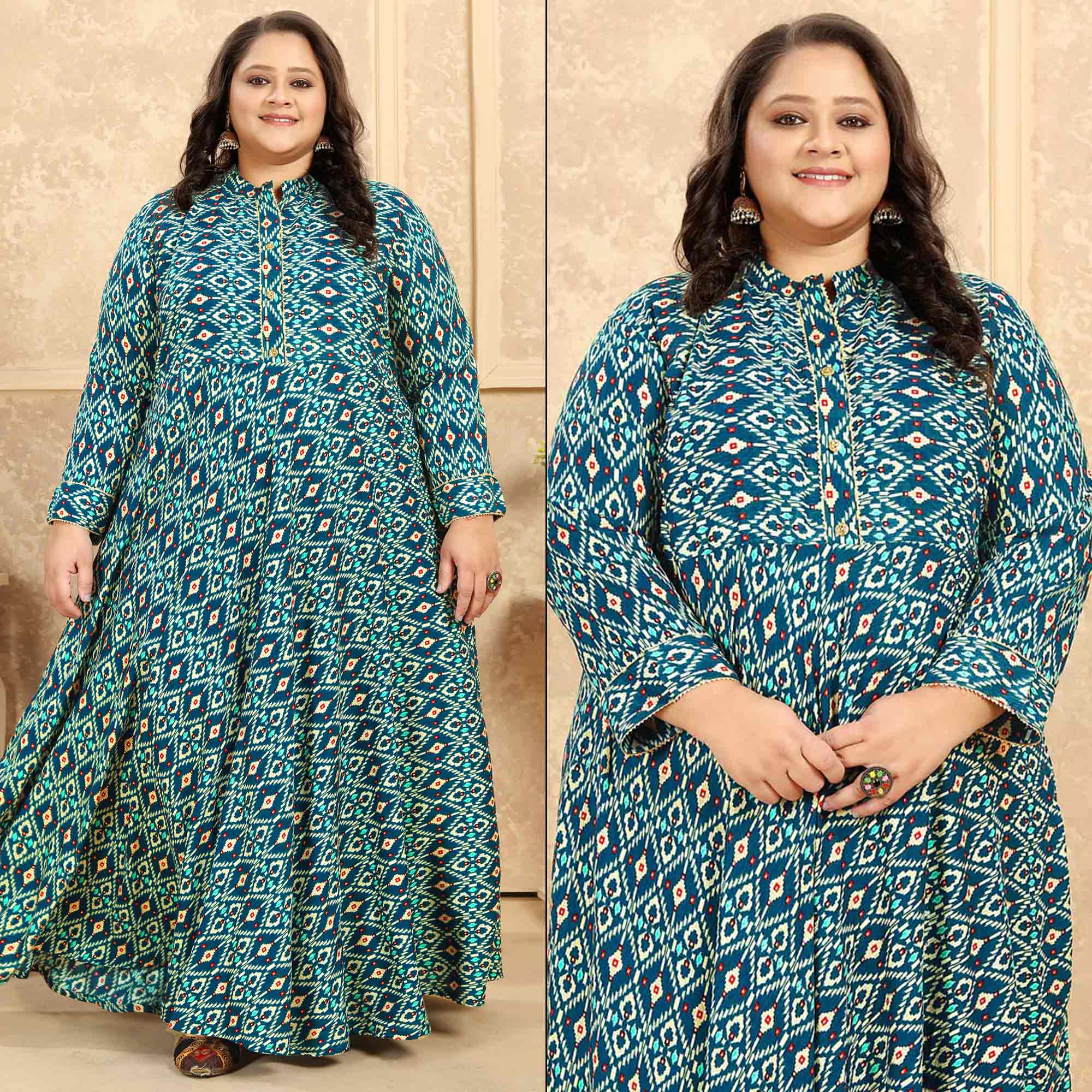 Green Printed Rayon Long Kurti