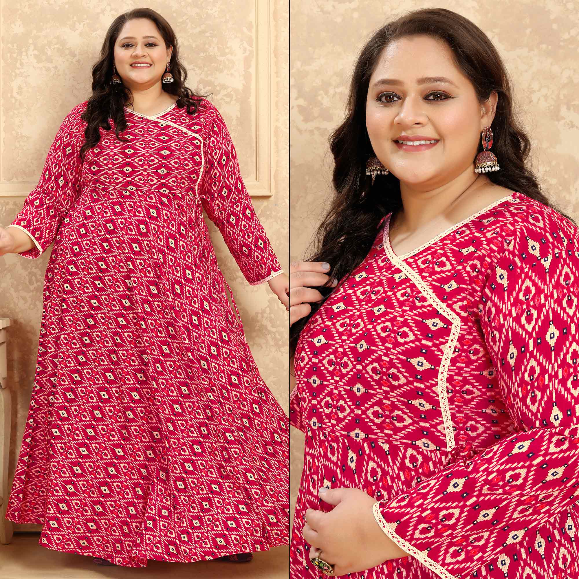 Pink Printed Rayon Long Kurti