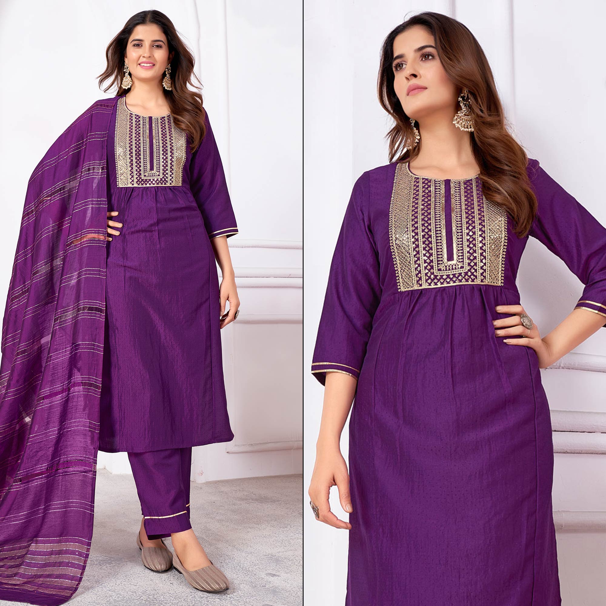 Purple Embroidered Art Silk Salwar Suit