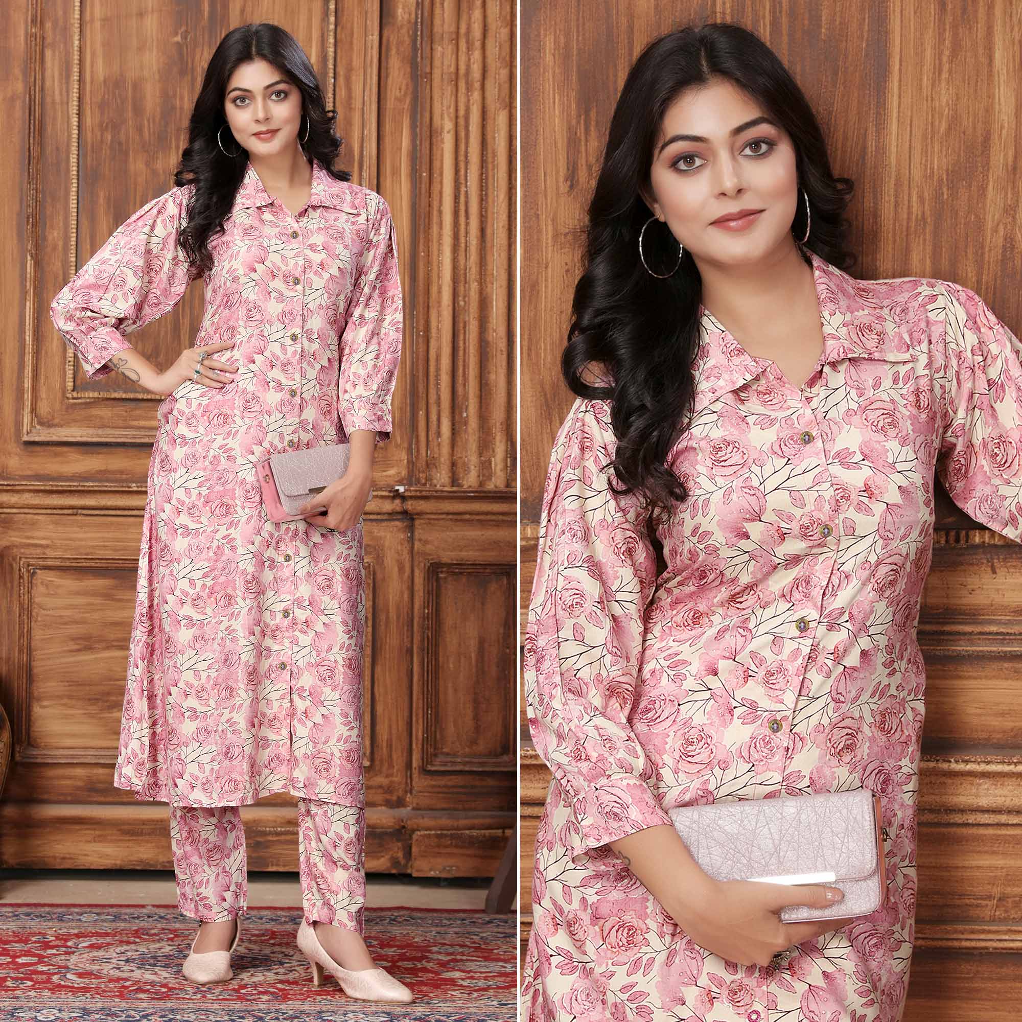 Pink Floral Printed Rayon Co-Ord Set