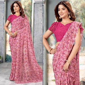 Pink Floral Printed Georgette Saree