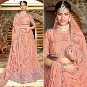 Peach Sequins Floral Embroidered Chiffon Lehenga Choli