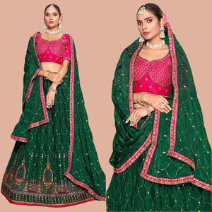 Green Sequins Embroidered Chiffon Lehenga Choli