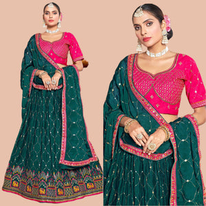 Deep Sea Green Sequins Embroidered Chiffon Lehenga Choli