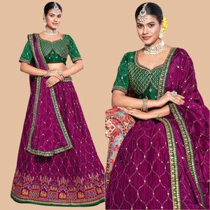 Wine Sequins Embroidered Chiffon Lehenga Choli