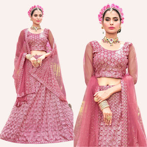 Pink Sequins Embroidered Net Lehenga Choli