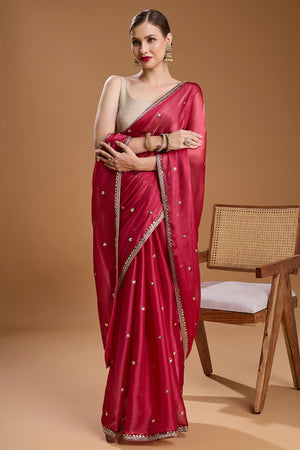 Pink Organza Saree Enhanced with Elegant Sequins Embellishments