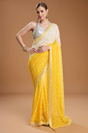 Yellow Georgette Saree Enhanced with Elegant Sequins Embellishments