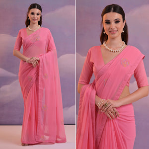 Pink Sequins Embroidered Georgette Saree