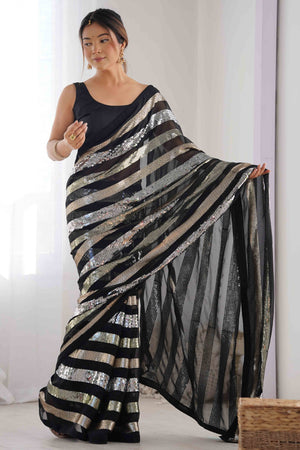 Black Sequins Embroidered Georgette Saree