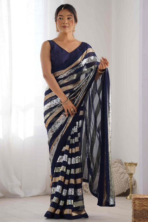 Blue Sequins Embroidered Georgette Saree