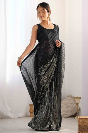 Black Sequins Embroidered Georgette Saree