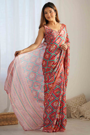 Gajri Pink Patola Printed Chinon Saree