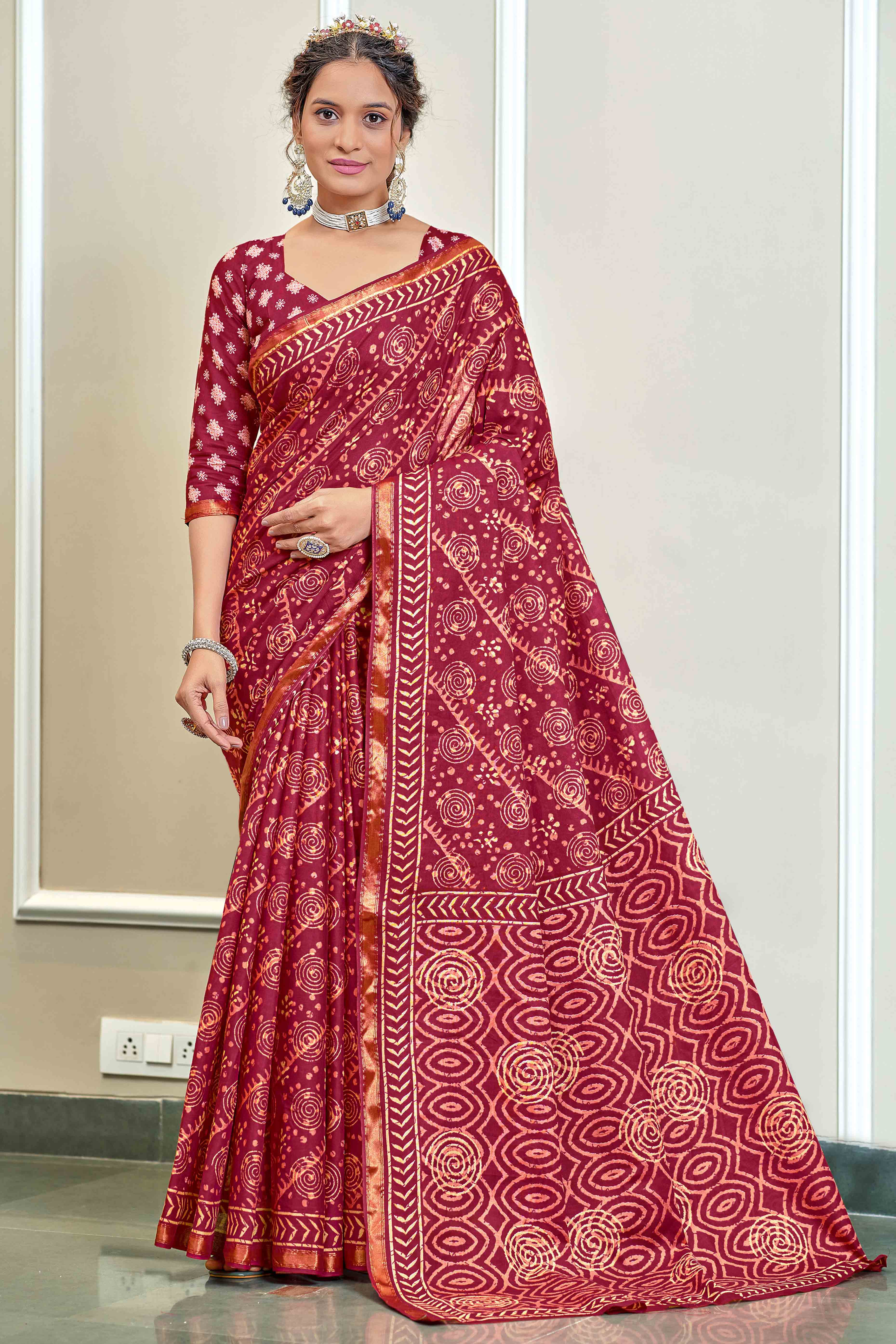 Pink Abstract Print Printed Pure Mulmul Cotton Saree