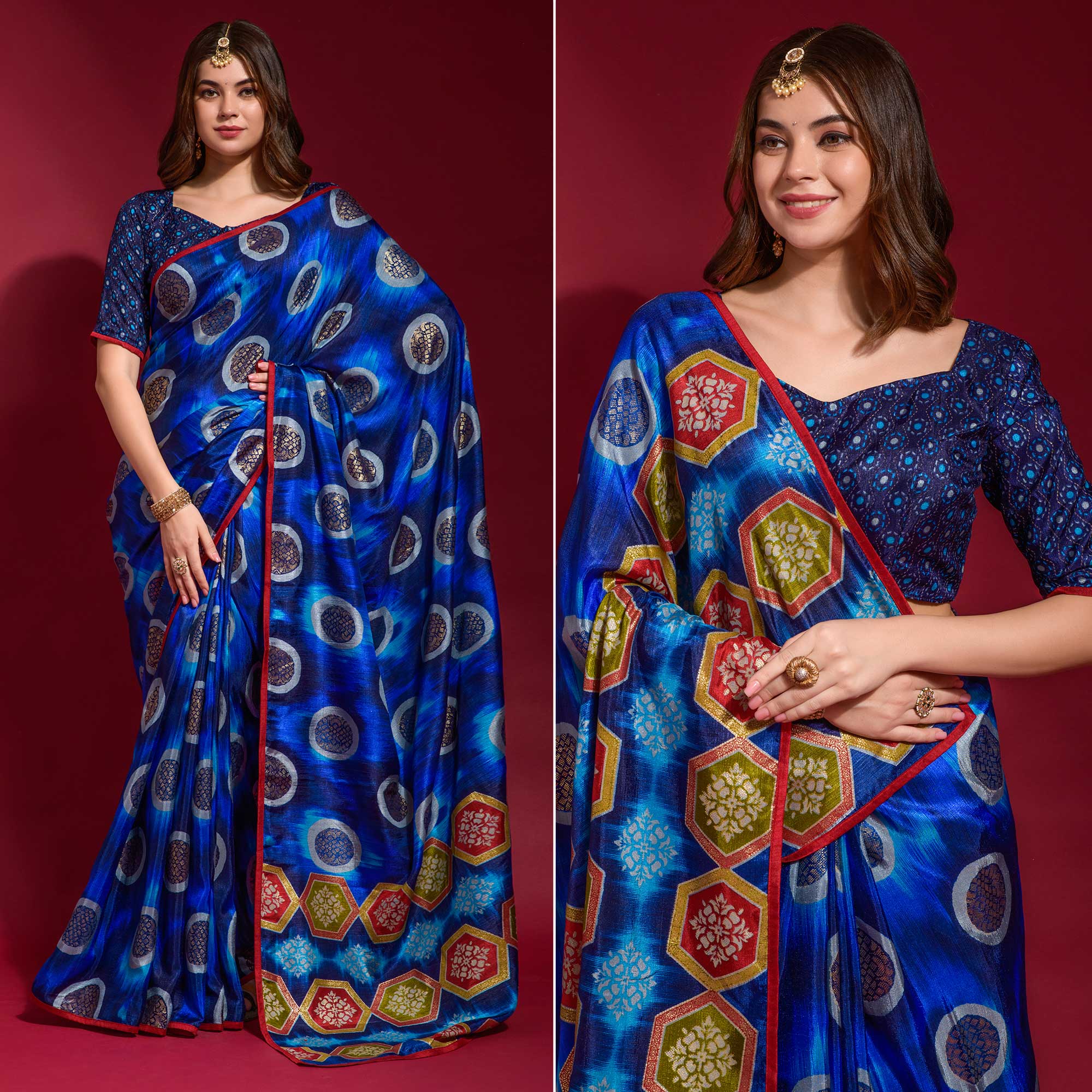 Blue Foil Printed Art Silk Saree