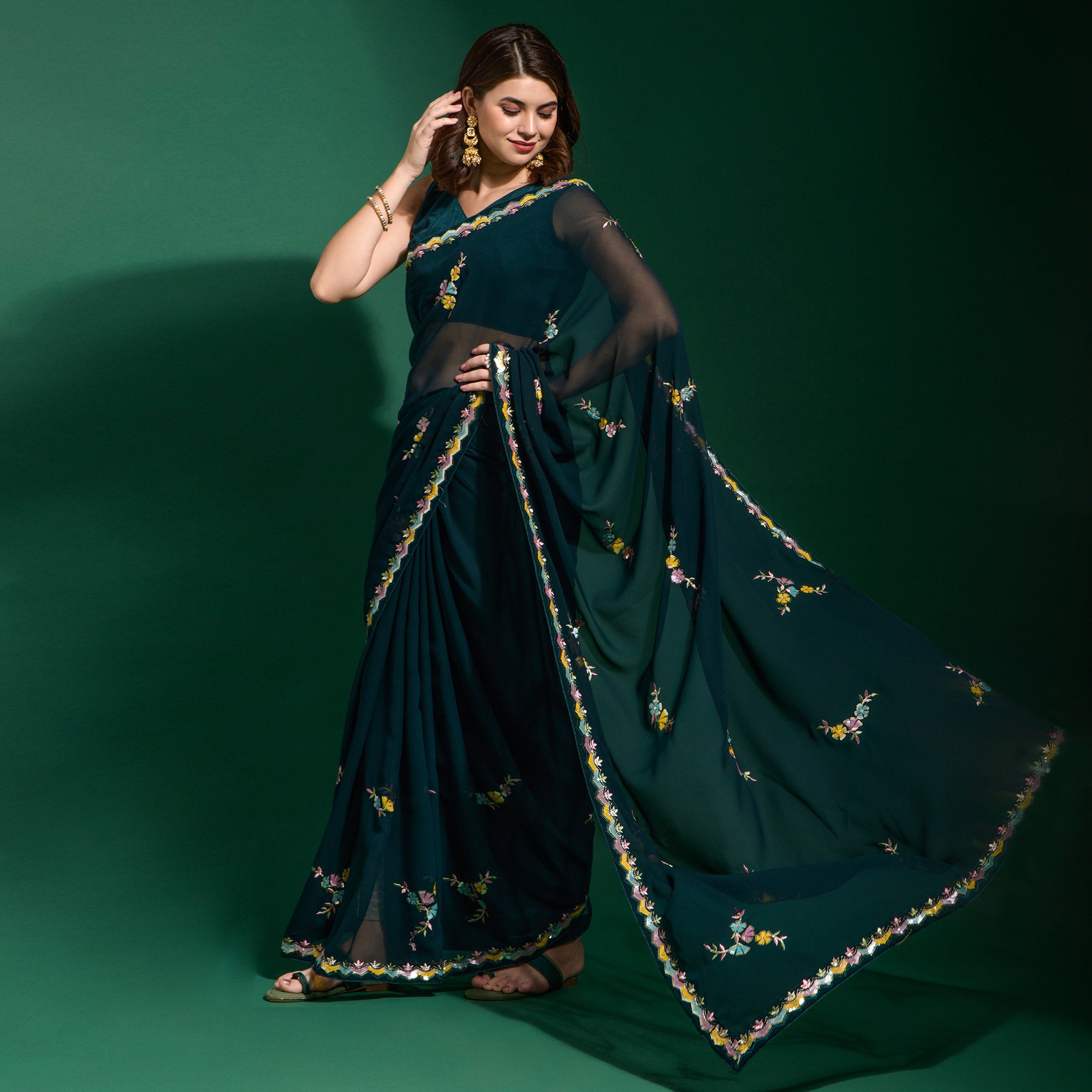 Blue Sequins Embroidered Georgette Saree