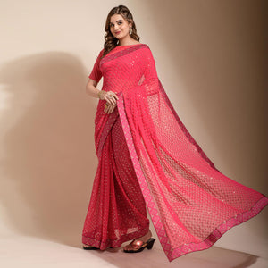 Pink Sequins Embroidered Georgette Saree