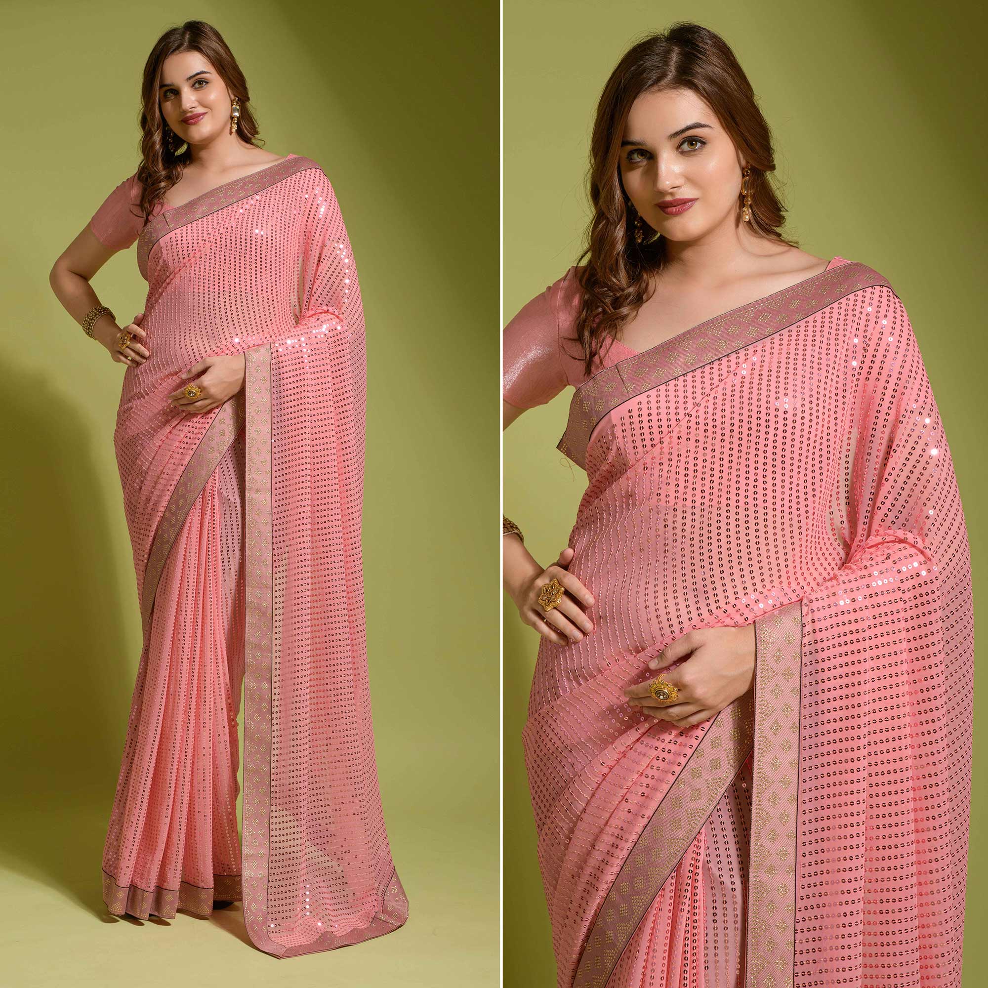 Pink Sequins Embroidered Georgette Saree