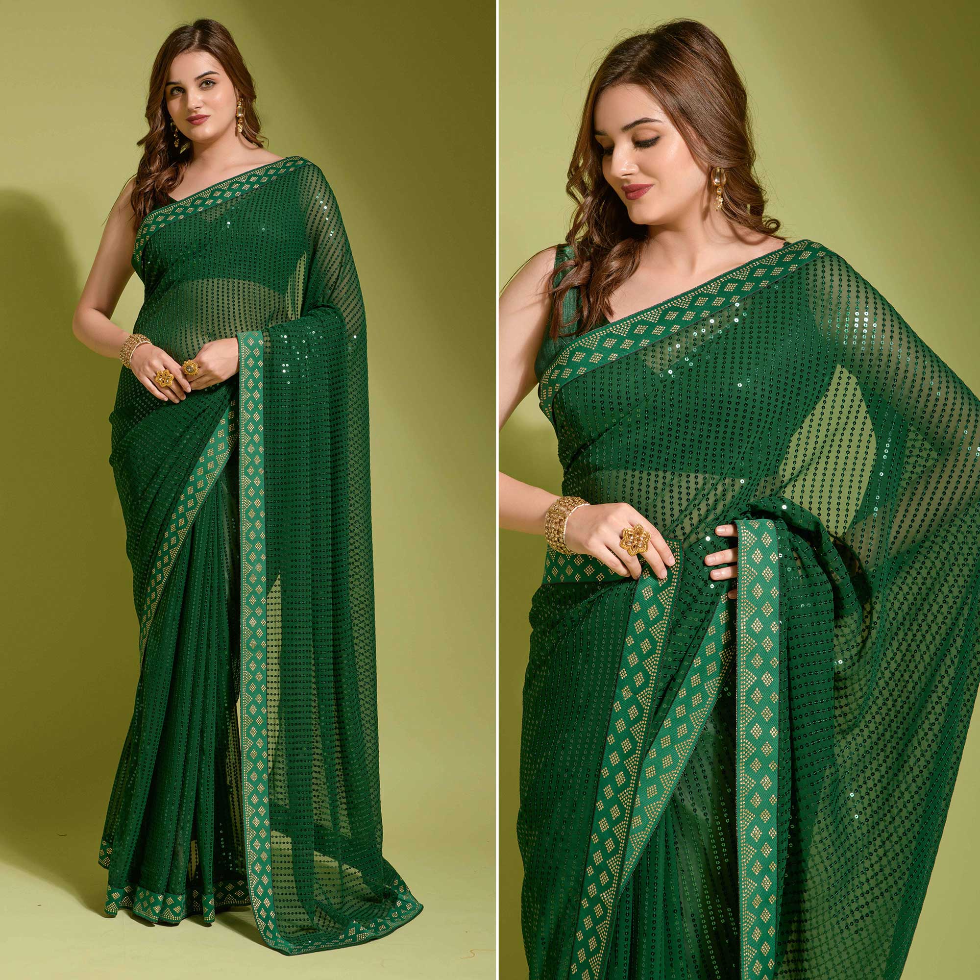 Green Sequins Embroidered Georgette Saree
