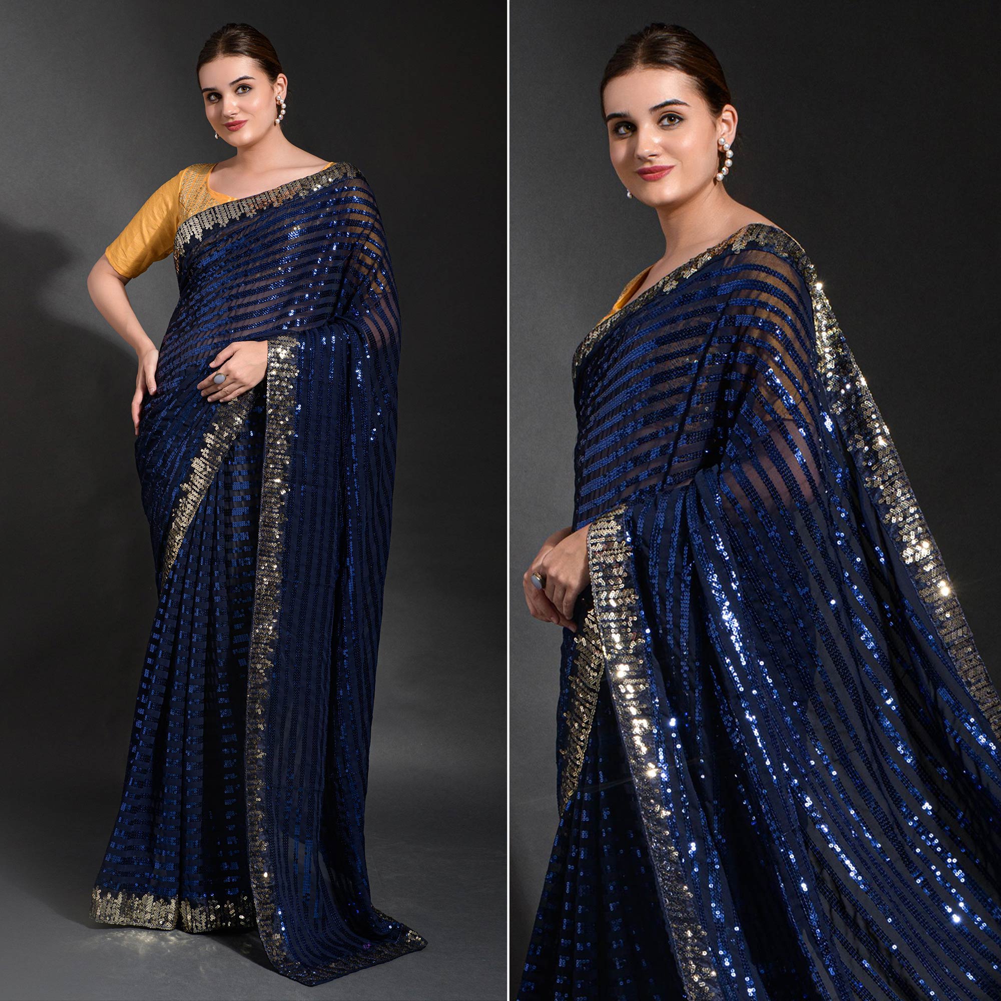 Blue Sequins Embroidered Georgette Saree