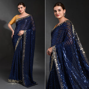 Blue Sequins Embroidered Georgette Saree