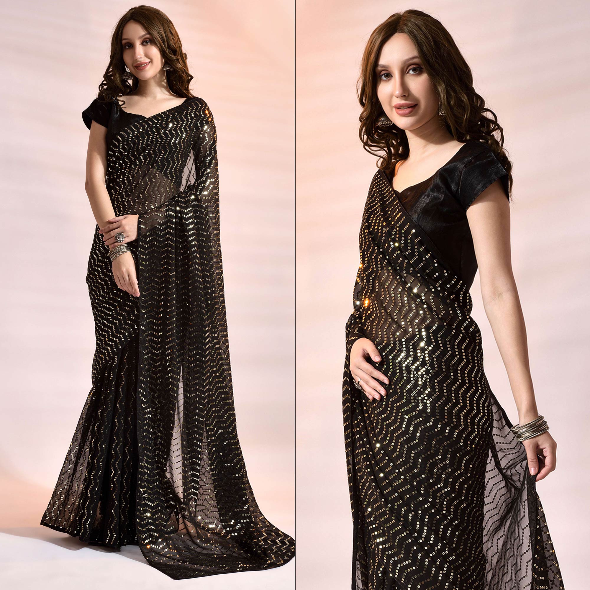 Black Sequins Embroidered Georgette Saree