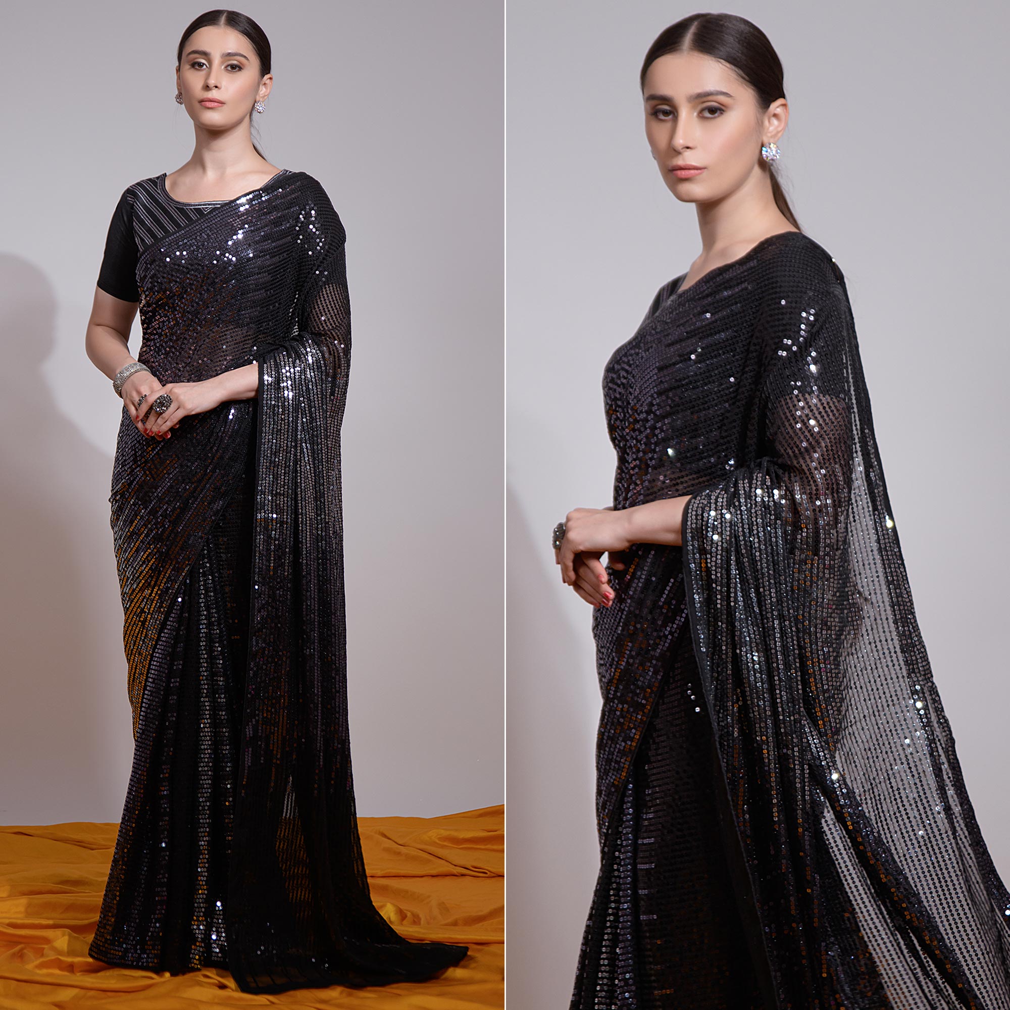 Black Sequins Embroidered Georgette Saree