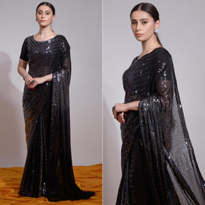 Black Sequins Embroidered Georgette Saree