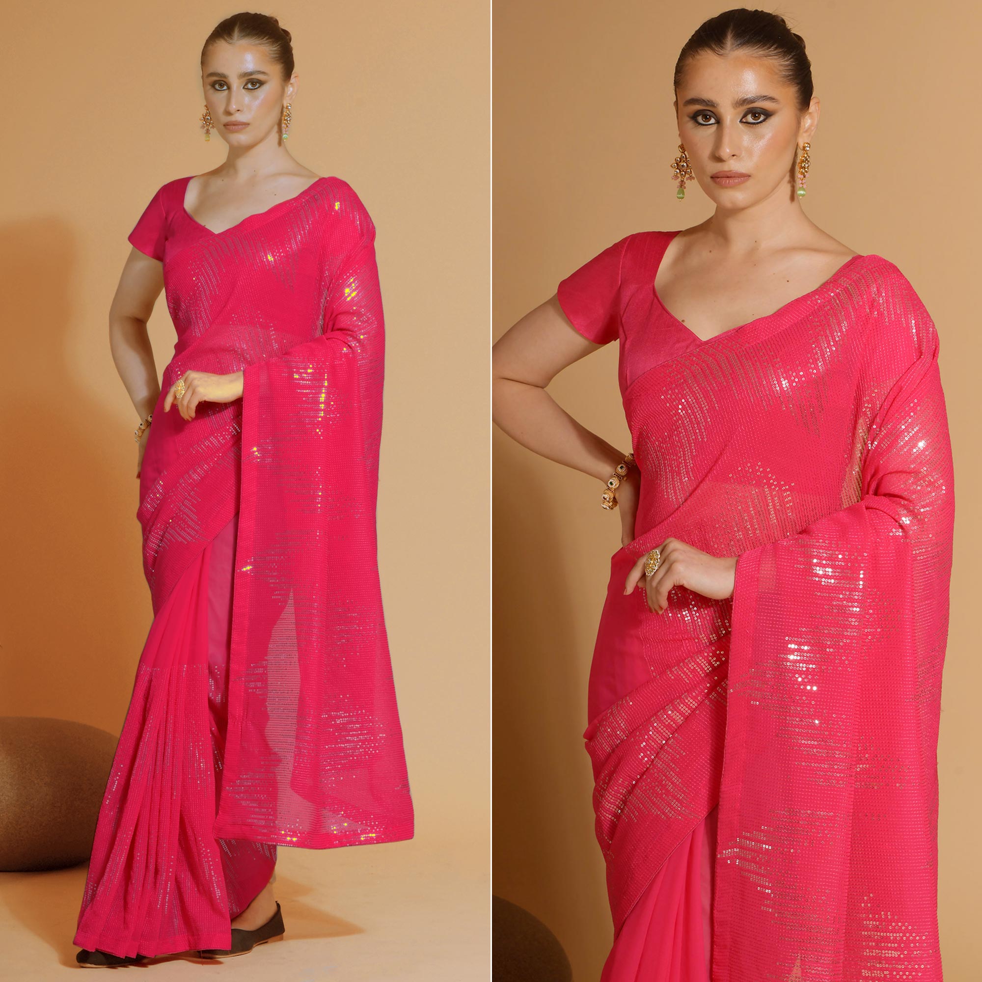 Pink Sequins Embroidered Georgette Saree