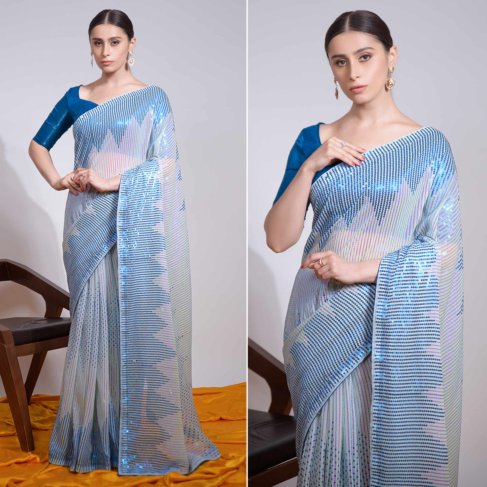 Blue Sequins Embroidered Georgette Saree