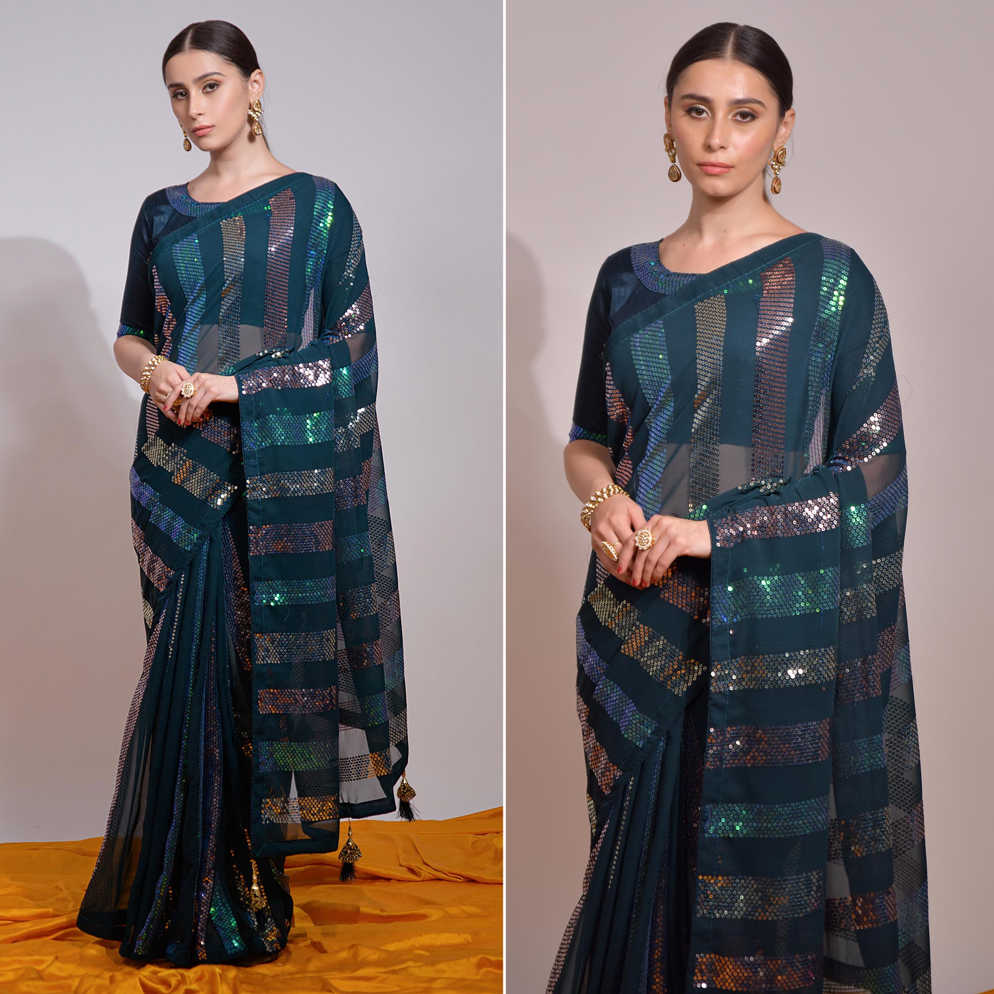 Blue Sequins Embroidered Georgette Saree