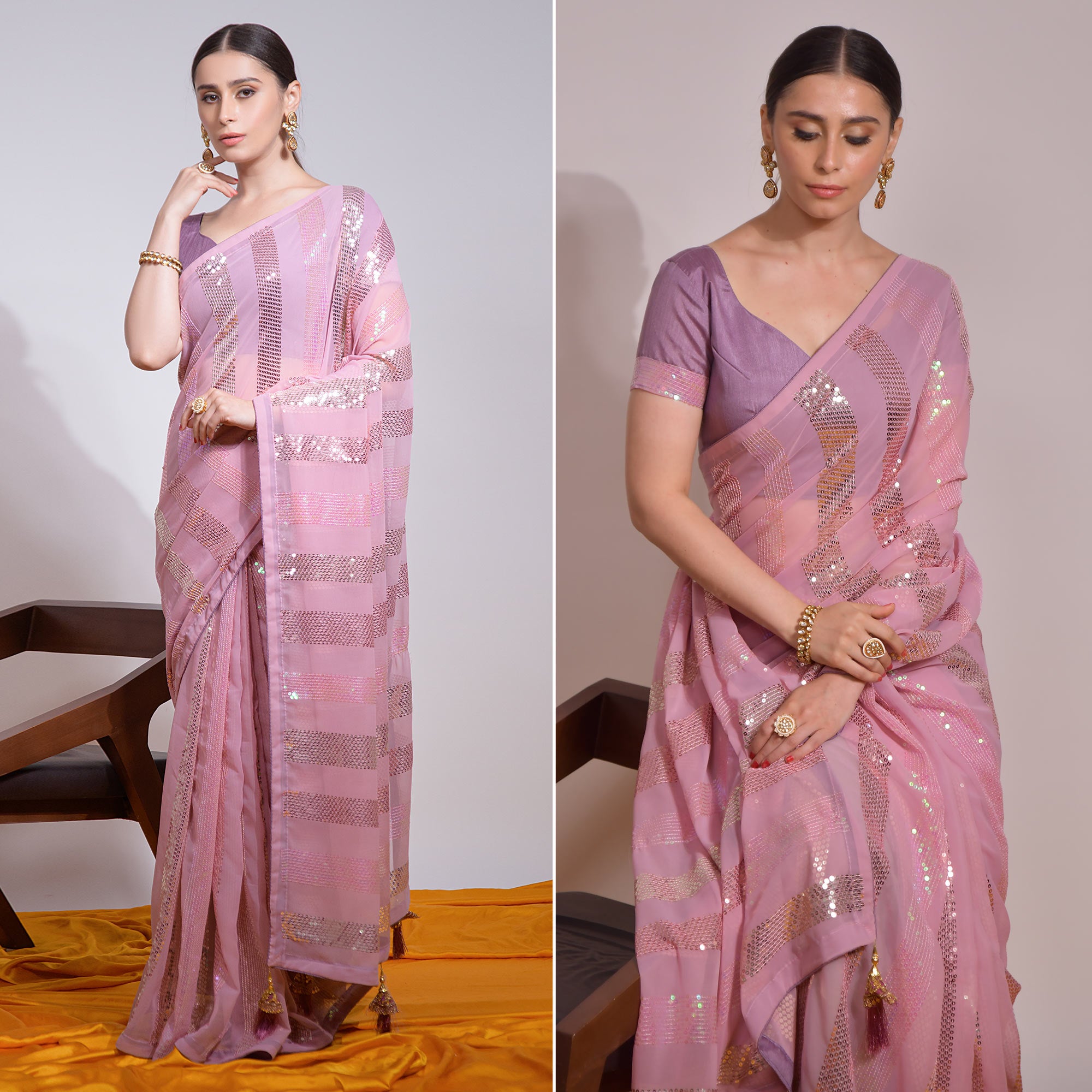 Pink Sequins Embroidered Georgette Saree