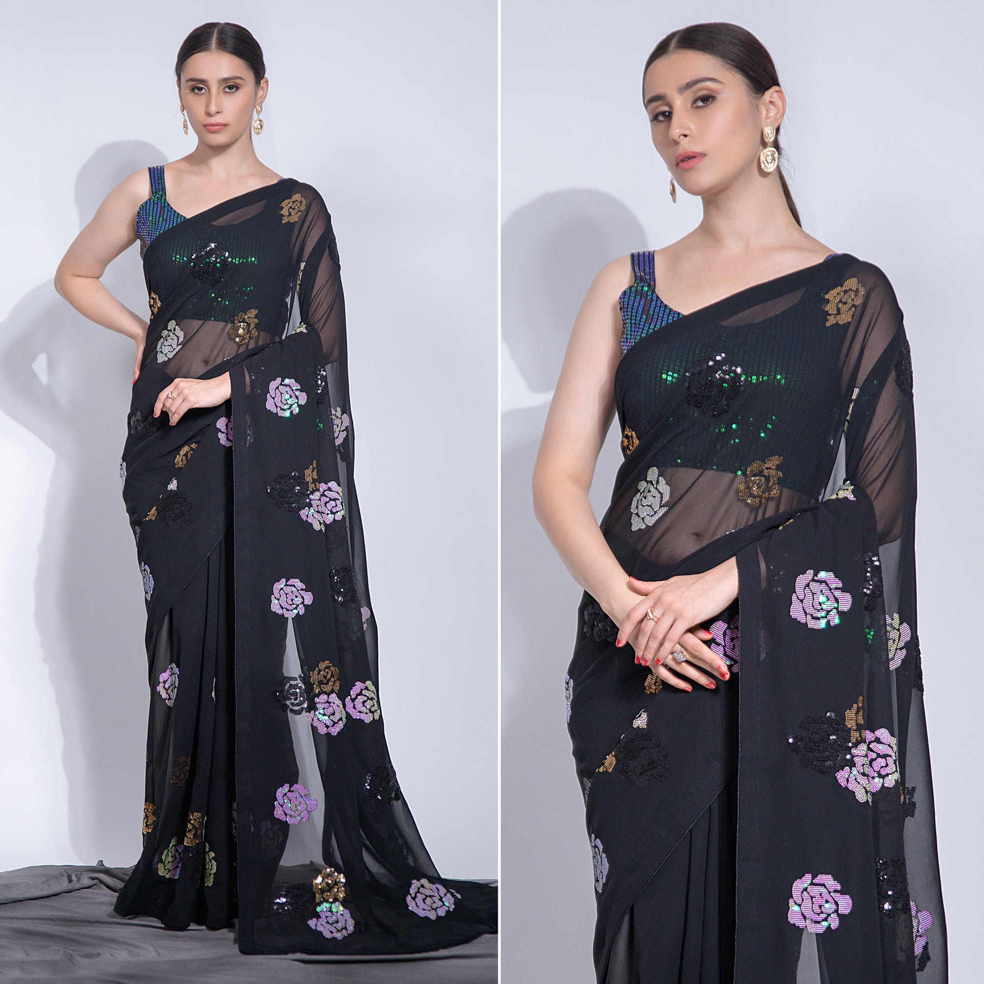 Black Sequins Embroidered Georgette Saree