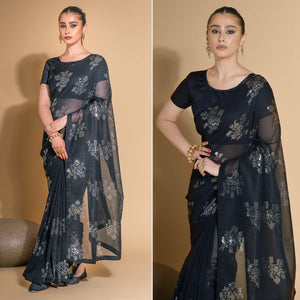 Black Sequins Embroidered Georgette Saree
