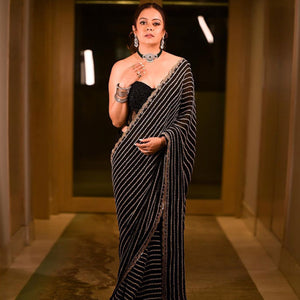 Black Sequins Embroidered Georgette Saree