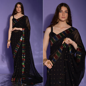 Black Sequins Embroidered Georgette Saree