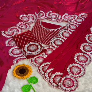 Designer Deep Pink Fandy Satin Saree Featuring Intricate Sequins Embroidery for Elegant Styling