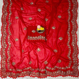 Red Georgette Saree with Intricate Sequins Embroidery for Special Events