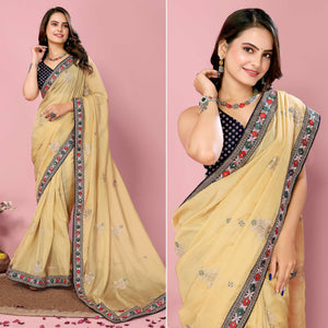 Yellow Floral Sequins Embroidered Organza Saree