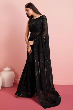 Black Sequins Embroidered Georgette Saree
