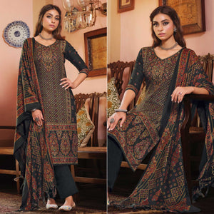 Black Digital Printed Pashmina Woolen Suit