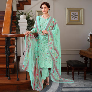 Sea Green Floral Digital Printed Pure Cotton Salwar Suit