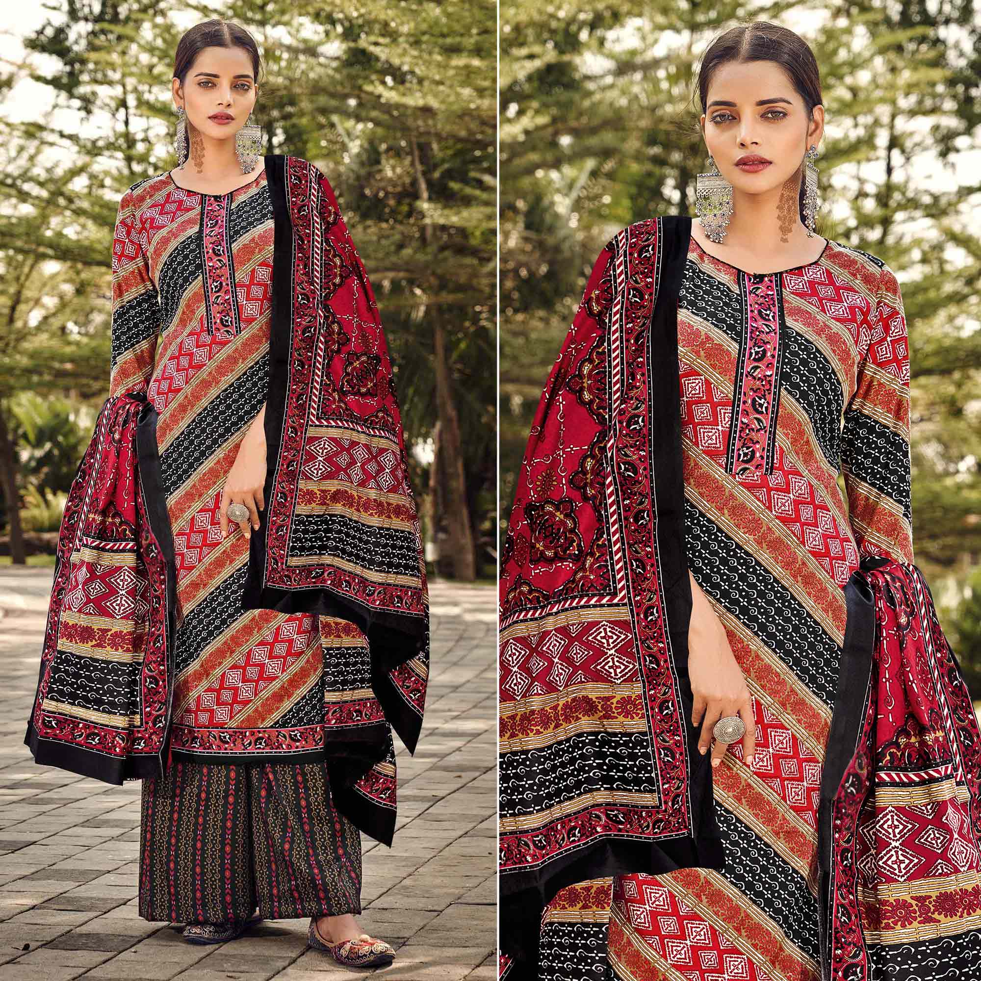 Multicolor Printed Pashmina Suit