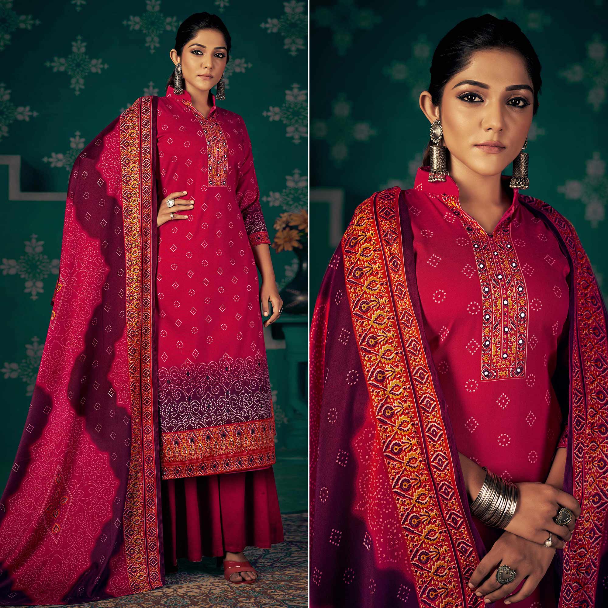 Pink Bandhani Printed Pashmina Salwar Suit