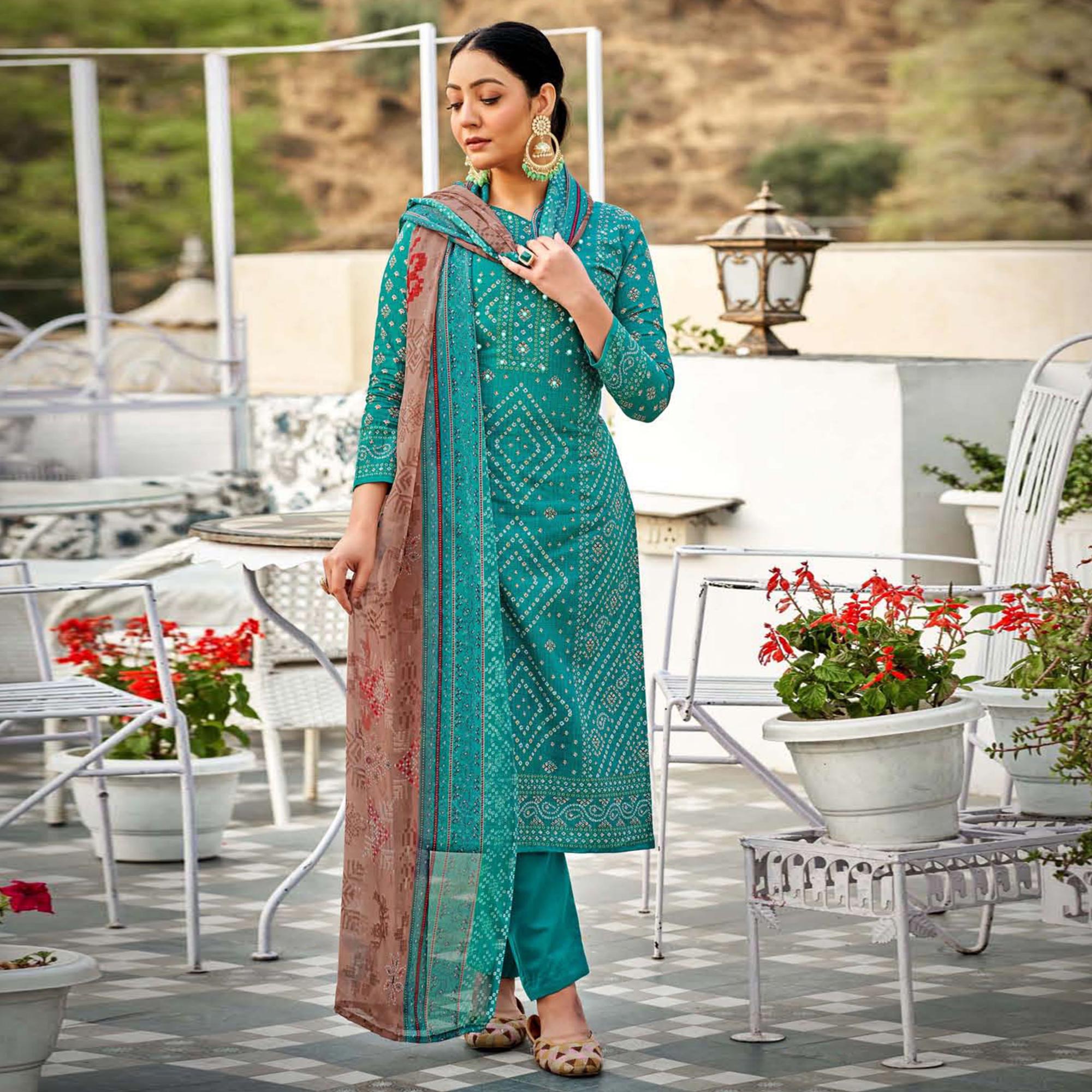 Rama Green Printed Pure Cotton Suit