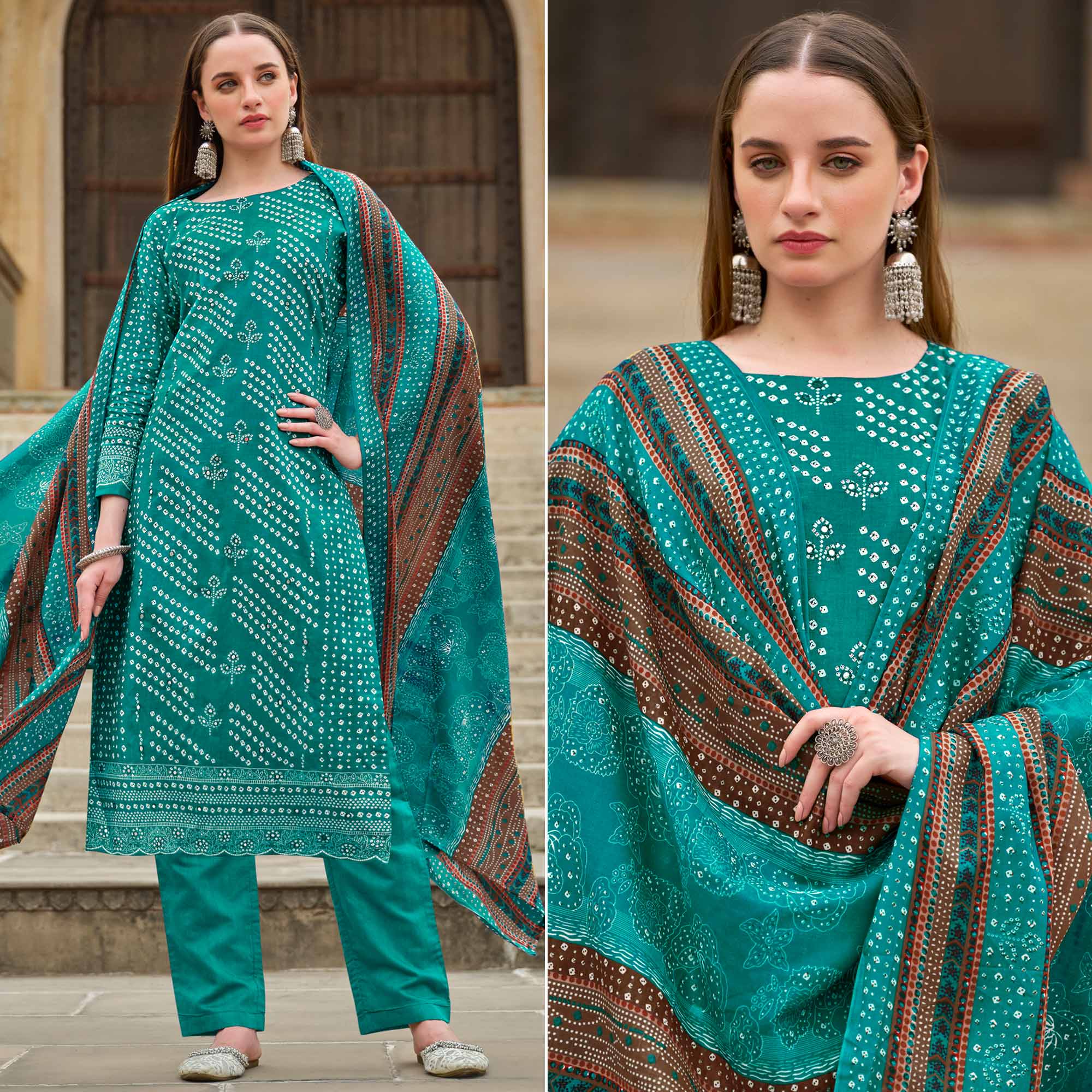 Rama Blue Bandhani Printed Pure Cotton Dress Material Rama Blue Bandhani Printed Pure Cotton Dress Material