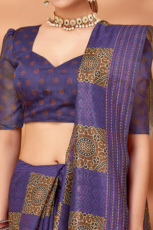 Lavender Handfeel Cotton Silk Saree Adorned with Traditional Ajrakh Motifs