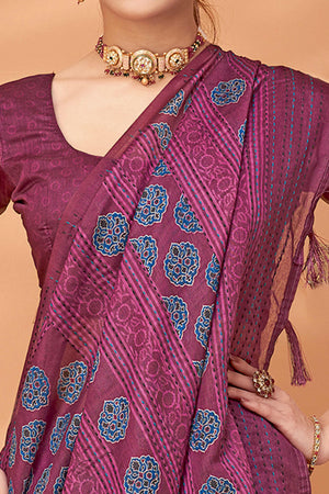 Wine Handfeel Cotton Silk Saree Adorned with Traditional Ajrakh Motifs