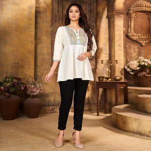 White Embroidered Rayon Top