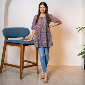 Brown Printed Pure Cotton Top